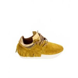 NEW ESSEUTESSE women's soleil fringe sneaker in yellow